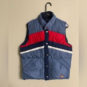 Camel Puffer Ski Vest Mens Size Large Goose Down Feather Vintage Reversible
